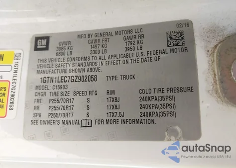 2016 GMC Sierra 1500 from USA, damaged, VIN 1GTN1LEC7GZ902058